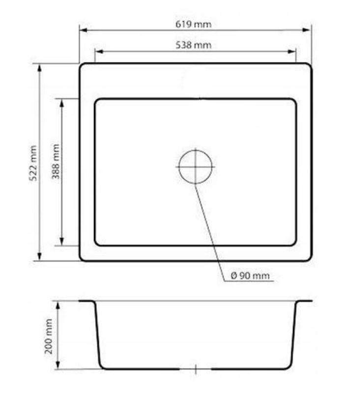 Graniteland Vastone Chiuvetă de granit 619x522 mm Aspect de piatră de arduin Montare cu bancă pentru robinet și dop de oțel inoxidabil 1208971442