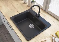 Graniteland Vastone Chiuvetă de granit 619x522 mm Negru de suprafață cu orificiu pentru robinet și dop de inox 1208971443