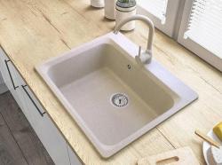 Graniteland Vastone Chiuvetă din granit 619x522 mm Bej de suprafață cu banc pentru robinete și dop din oțel inoxidabil 1208971444