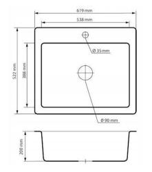 Graniteland Vastone Chiuvetă de granit 619x522 mm Gri Construcție cu gaură pentru robinet și dop RVS 1208971448