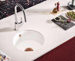 Ausmann Ceramic Ember Chiuveta rotundă ceramică albă de montare superioară și inferioară cu dop de cupru 1208971462