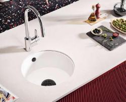 Ausmann Ceramic Ember Chiuveta rotundă ceramică albă, montabilă deasupra și dedesubt, cu dop negru 1208971464