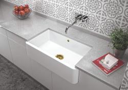 Ausmann Ceramic Mira Chiuveta Ceramică Albă - Submontaj și Intermontaj 795 x 460 mm cu Plug Auriu 1208971466