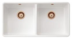 Ausmann Ceramic Mira Chiuvetă dublă ceramică albă - Submontaj și intermediar 890 x 456 mm cu dopuri de cupru 1208971472