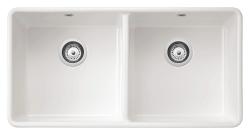 Ausmann Ceramic Mira Ceramică Albă Chiuvetă Dublă - Submontare și Între Montare 890 x 456 mm cu Dopuri Albe 1208971475
