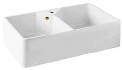 Ausmann Ceramic Mira Ceramică Albă Chiuvetă Dublă - Submontaj și Între Montaj 793 x 450 mm cu bancă de găuri pentru robinet și plug auriu 1208971476