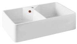 Ausmann Ceramic Mira Chiuvetă dublă ceramică albă - Submontare și Intermontare 793 x 450 mm cu gaură pentru robinet și dop de cupru 1208971477
