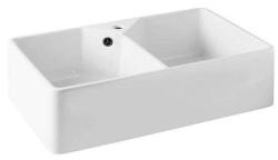 Ausmann Ceramic Mira Chiuvetă dublă ceramică albă - Submontaj și Intermediar 793 x 450 mm cu gaură pentru robinet și dop metalic Gun metal 1208971478
