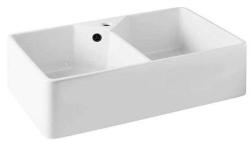 Ausmann Ceramic Mira Chiuvetă dublă ceramică albă - Montare inferioară și intermediară 793 x 450 mm cu banc de robinete și dop negru 1208971479