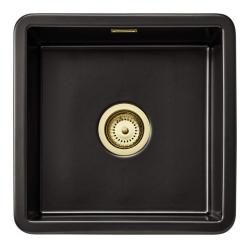 Ausmann Ceramic Ember Chiuveta pătrată ceramică în negru mat Suprafață și submontare 40 x 40 cm cu dop auriu 1208971486