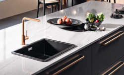 Ausmann Ceramic Ember Chiuveta pătrată ceramică mată neagră de suprafață și submontaj 40 x 40 cm cu dop de cupru 1208971487