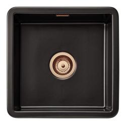 Ausmann Ceramic Ember Chiuveta pătrată ceramică mată neagră de suprafață și submontaj 40 x 40 cm cu dop de cupru 1208971487
