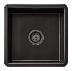 Ausmann Ceramic Ember Chiuvetă pătrată ceramică mată neagră de suprafață și submontare 40 x 40 cm cu dop metalic Gun 1208971488