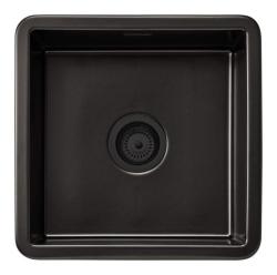 Ausmann Ceramic Ember Chiuvetă pătrată ceramică mată neagră de suprafață și de sub-sol 40 x 40 cm cu dop negru 1208971489