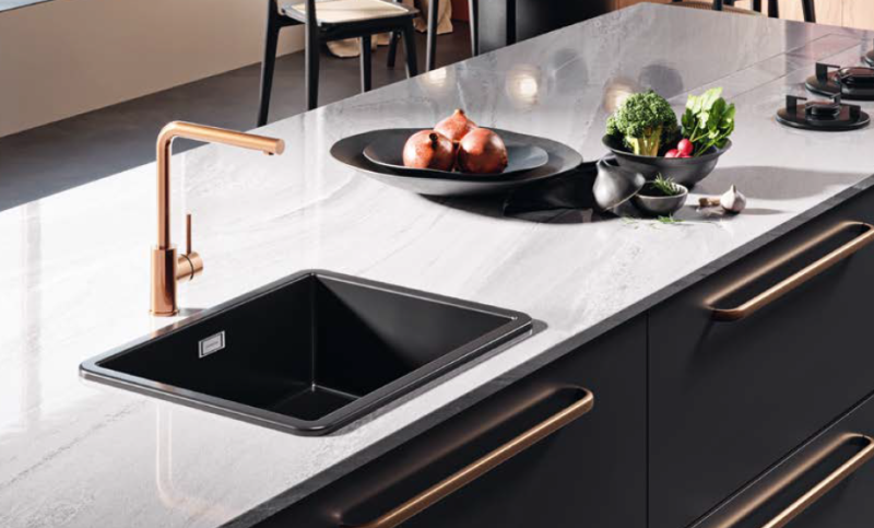 Ausmann Ceramic Ember Chiuvetă pătrată ceramică mată neagră de suprafață și de sub-sol 40 x 40 cm cu dop negru 1208971489