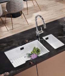 Ausmann Ceramic Ember Chiuveta ceramică albă, semi-încorporabilă, de suprafață și de sub suprafață 174 x 400 mm cu dop negru 1208971504