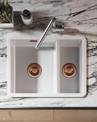 Ausmann Ceramic Ember Chiuvetă ceramică albă cu o jumătate de înălțime pentru montare superioară și inferioară 535 x 400 mm cu dopuri de cupru 1208971507