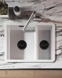 Ausmann Ceramic Ember Chiuveta Ceramică Albă cu O Jumătate de Montare Superioară și Inferioară 535 x 400 mm cu Plugs Negre 1208971509