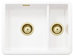 Ausmann Ceramic Ember Chiuvetă ceramică albă cu o capacitate de una și jumătate de suprafață și submontare 495 x 370 mm cu prize aurii 1208970736