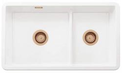 Ausmann Ceramic Ember Chiuvetă Ceramică Albă de O Sutime și Jumătate Suprafață și Submontare 733 x 401 mm cu Pluguri de Cupru 1208971519
