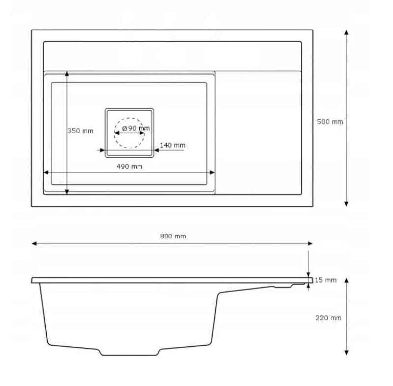Graniteland Seta Chiuvetă albă din granit suprafață 80x50 cm 1208971618