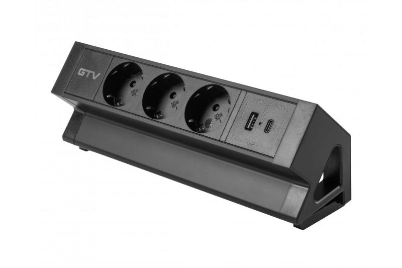 Priză mobilier BASCO, 3xSHUKO, USB A+C, cablu 1,5 m, negru