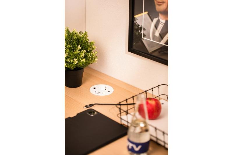 Priză de mobilier RONDO, 1xSHUKO, 1xUSB-A, 2xUSB-C, HDMI, cablu RJ45 1.5 m, alb