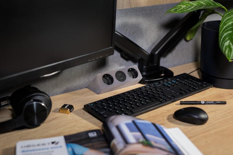 Priză pentru mobilier SOFITO, 2xSHUKO, USB A+C, cablu 1.5 m, gri catifelat