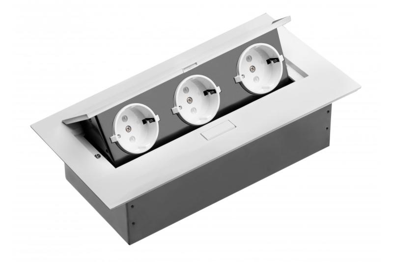 Priză mobilier, 3xSHUKO, cablu 1.5 m, albă