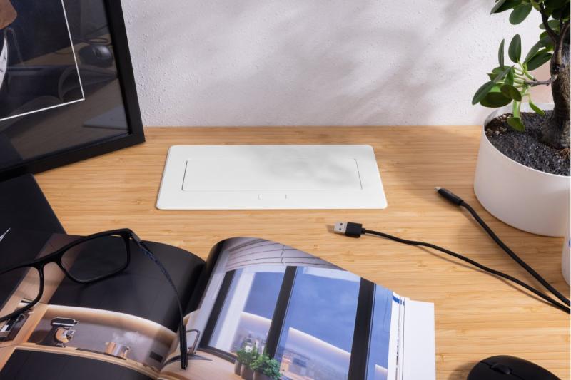 Priză de mobilier MULTISOFT, 2xSHUKO, USB A+C, RJ45, cablu 1,5 m, alb