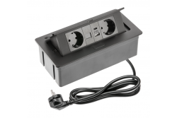 Priză mobilier MULTISOFT, 2xSHUKO, USB A+C, RJ45, cablu 1,5 m, negru