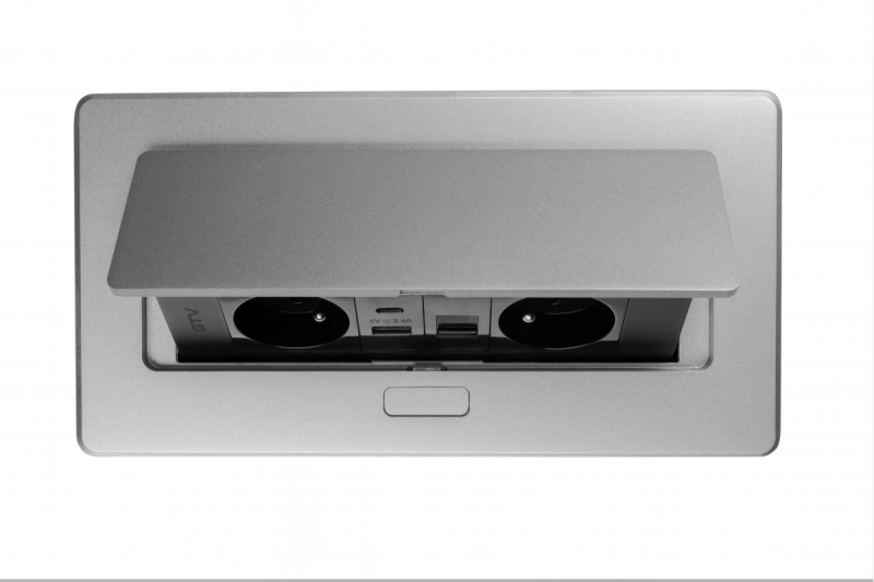 Priză de mobilier MULTISOFT, 2xSHUKO, USB A+C, RJ45, cablu 1,5 m, aluminiu