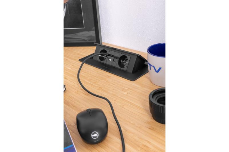 Priză Mobilier MULTISOFT 2x Priză cu Împământare, USB A+C, RJ45, Cablu de Alimentare cu Ștecher, Negru