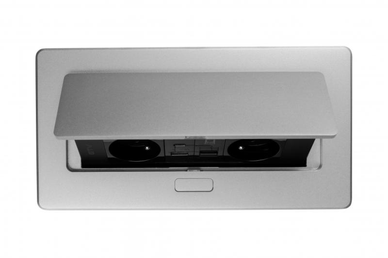 Priză pentru Mobilier MULTISOFT 2x Priză cu Împământare, USB A+C, RJ45, Cablu de Alimentare cu Ștecher, Aluminiu