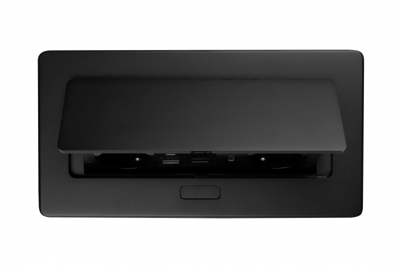 Priză mobilier MULTISOFT, 2xSHUKO, USB A+C, RJ45, cablu HDMI 1.5 m, negru