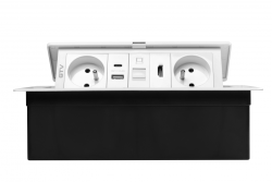 Priză mobilier MULTISOFT 2x priză cu împământare, USB A+C, RJ45, HDMI, cablu de alimentare cu ștecăr, albă