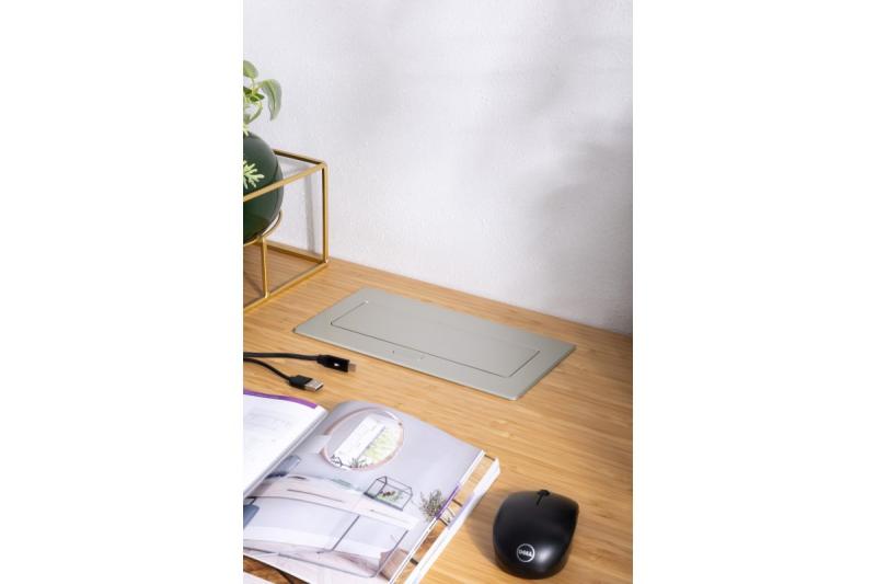 Priză mobilier MULTISOFT 2x Priză cu Împământare, USB A+C, RJ45, HDMI, Cablu de Alimentare cu Ștecher, Aluminiu