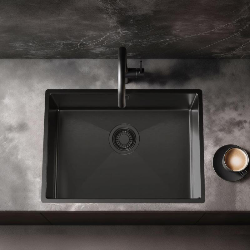 Pure.Sink Luxion PVD Chiuvetă neagră 50x40 cm sub blat, încastrată și montată pe blat PLX5040-63