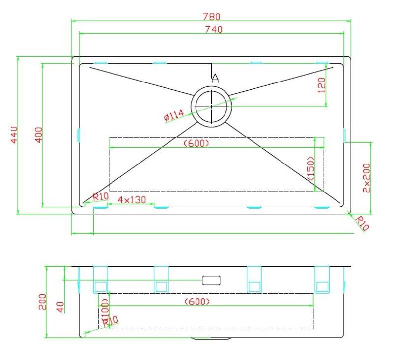Pure.Sink Luxion Chiuvetă mare aurie 74x40 cm sub blat, încastrată și montată pe blat PLX7440-60