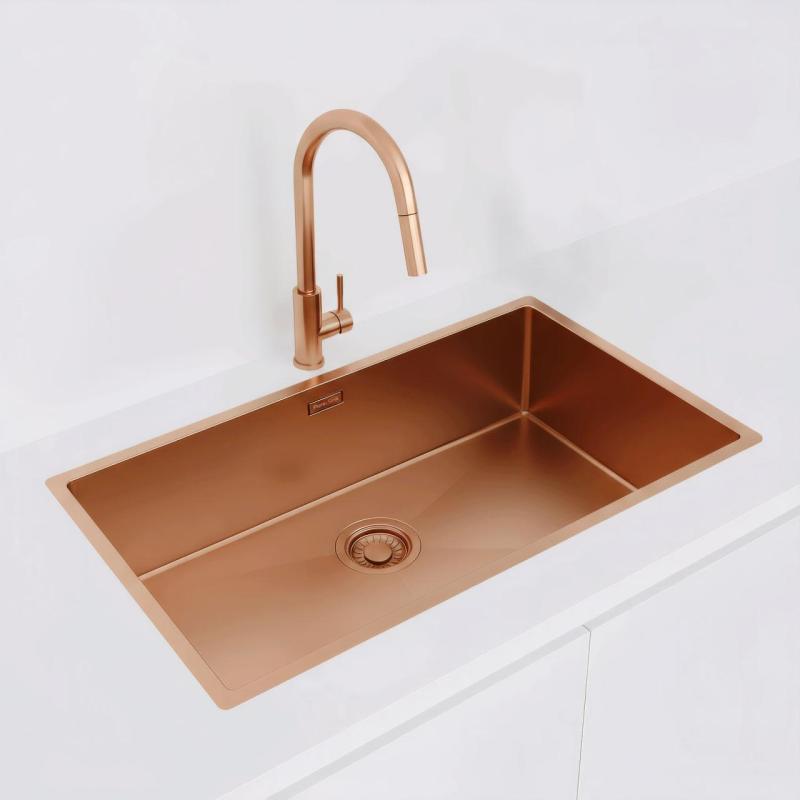 Pure.Sink Luxion Chiuvetă mare din cupru 74x40 cm sub blat, încastrată și montată pe blat PLX7440-62