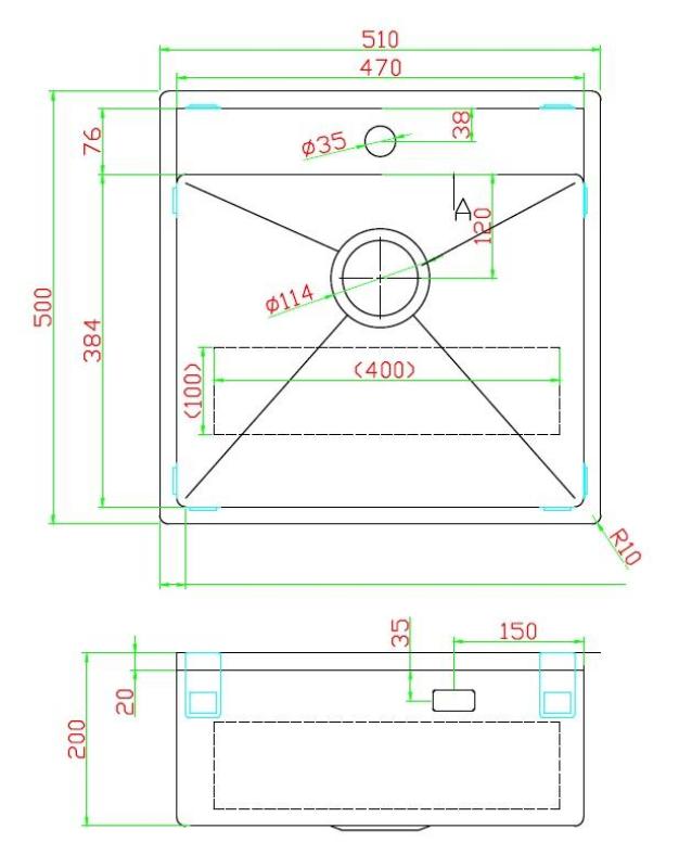 Pure.Sink Luxion PVD Chiuvetă neagră 51x50 cm Tapwing cu orificiu pentru baterie PLX5150T-63