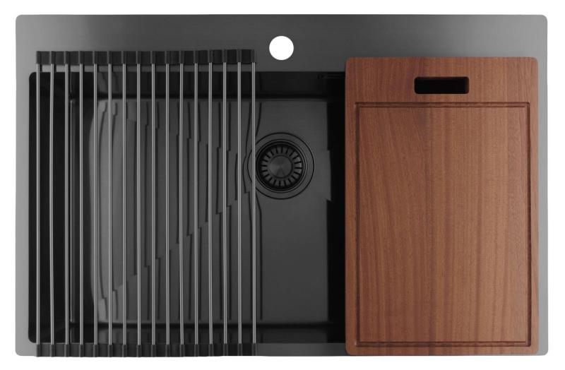 Pure.Sink Luxion Chiuvetă mare din metal Gun 78x50 cm Tapwing cu suport pentru robinet PLX7850T-61