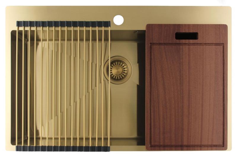 Pure.Sink Luxion Chiuvetă mare din auriu 78x50 cm Robinet cu orificiu pentru baterie PLX7850T-60