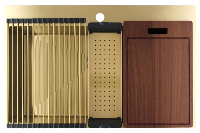 Pure.Sink Luxion Chiuvetă mare din auriu 78x50 cm Robinet cu orificiu pentru baterie PLX7850T-60