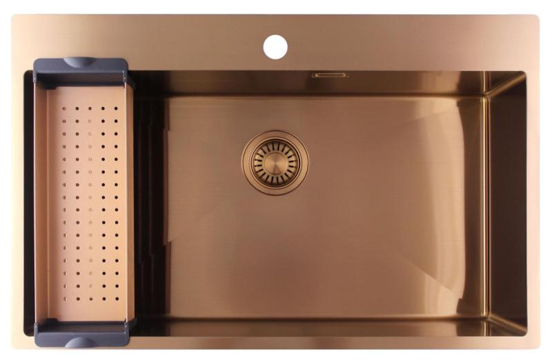 Pure.Sink Luxion Chiuvetă mare din cupru 78x50 cm Tapwing cu suport pentru robinet PLX7850T-62