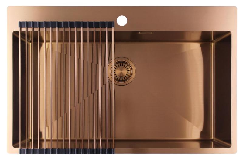 Pure.Sink Luxion Chiuvetă mare din cupru 78x50 cm Tapwing cu suport pentru robinet PLX7850T-62