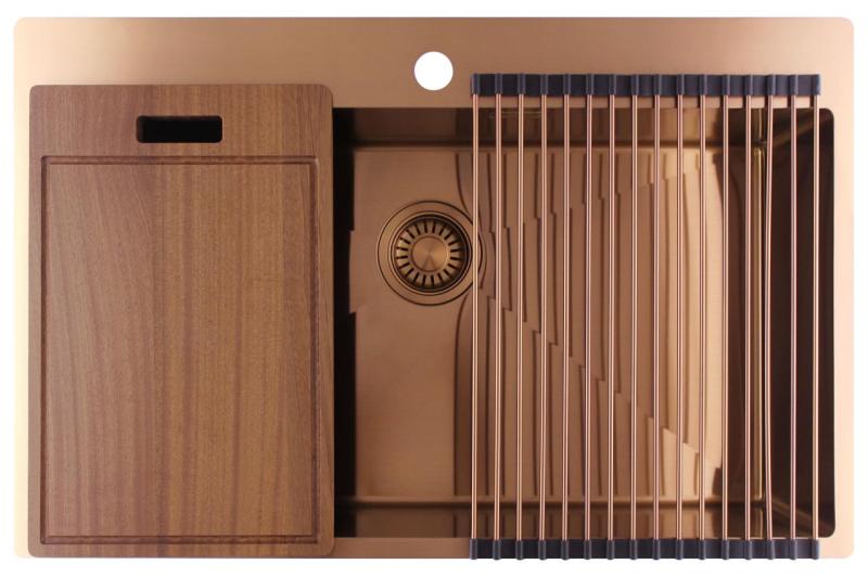 Pure.Sink Luxion Chiuvetă mare din cupru 78x50 cm Tapwing cu suport pentru robinet PLX7850T-62