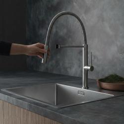 Pure.Sink Luxion Robinet de bucătărie din oțel inoxidabil masiv, cu ieșire flexibilă și 2 tipuri de jet PLXFLEX-02