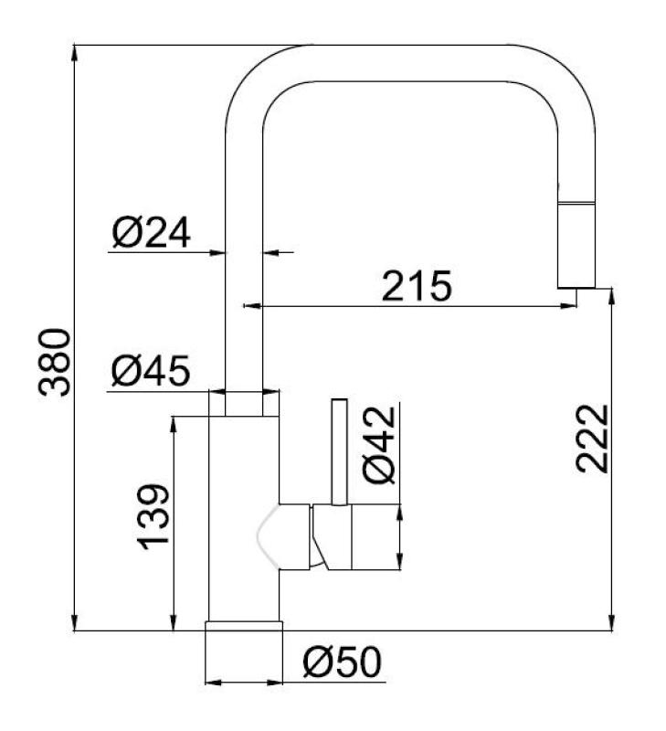 Pure.Sink Luxion robinet de bucătărie din oțel inoxidabil masiv, pătrat, cu gura de scurgere extensibilă PLXSQUA-02