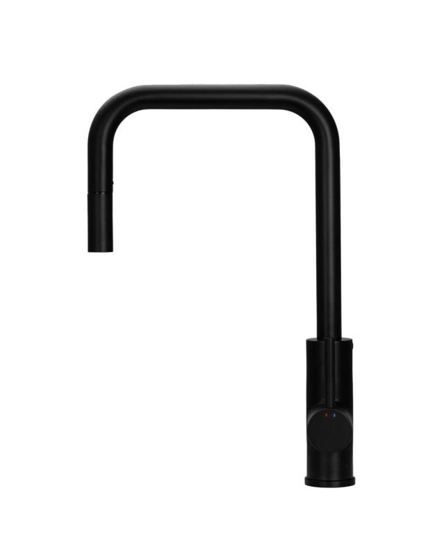 Pure.Sink Luxion Robinet de bucătărie Mat Black square cu gura de scurgere extensibilă PLXSQUA-10